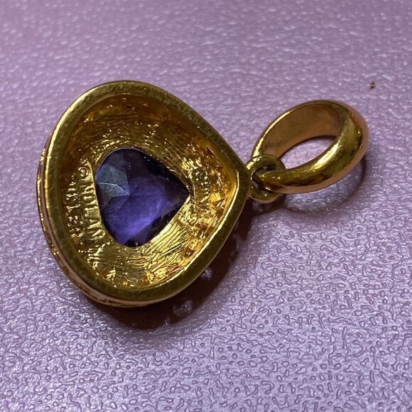 💛 Nolan Miller Gold Tone Purple & White Crystal Pendant - Picture 6 of 6